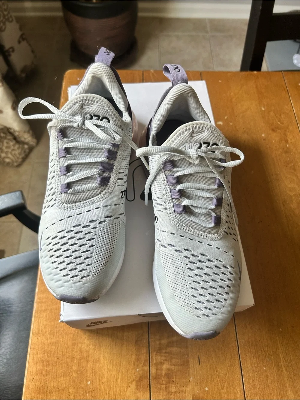 Nike Women’s Air Max 270 Sneakers - Light Gray with Purple Accents